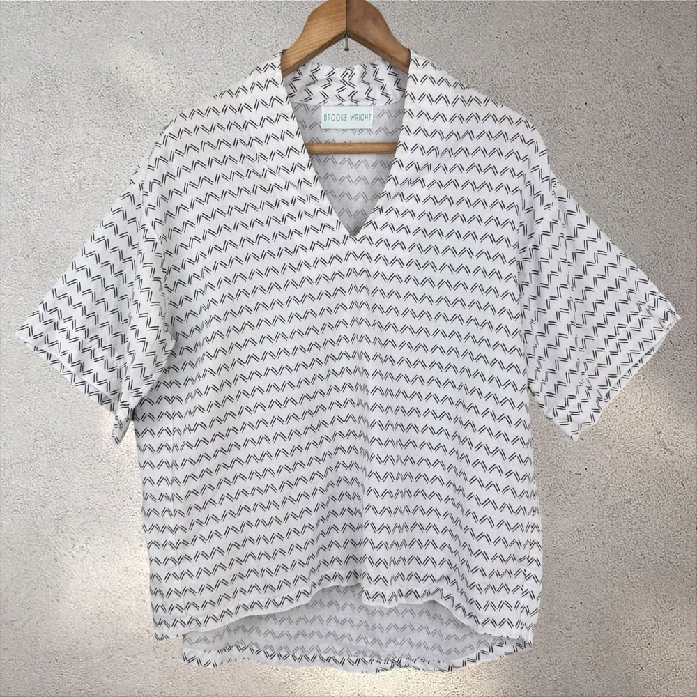 Brooke Wright Patterned Kimono Top OS Linen Cotton Boho Resort Blouse USA